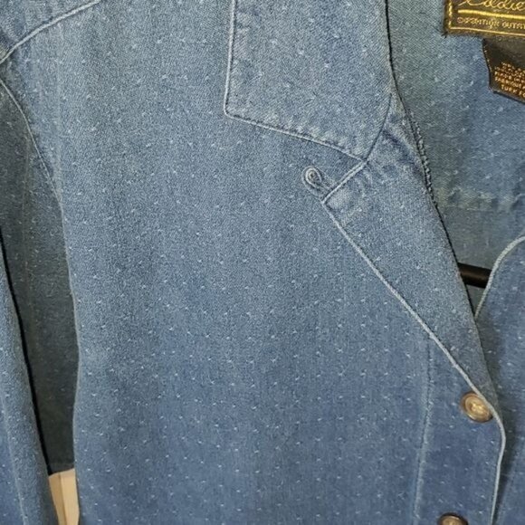 Eddie Bauer Blue Jean Dotted Pocketed‎ Button Down LS Sz M Dress - Picture 4 of 13